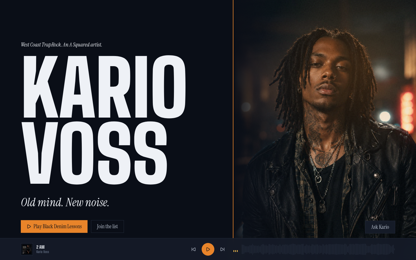 Screenshot of the Kario Voss artist website